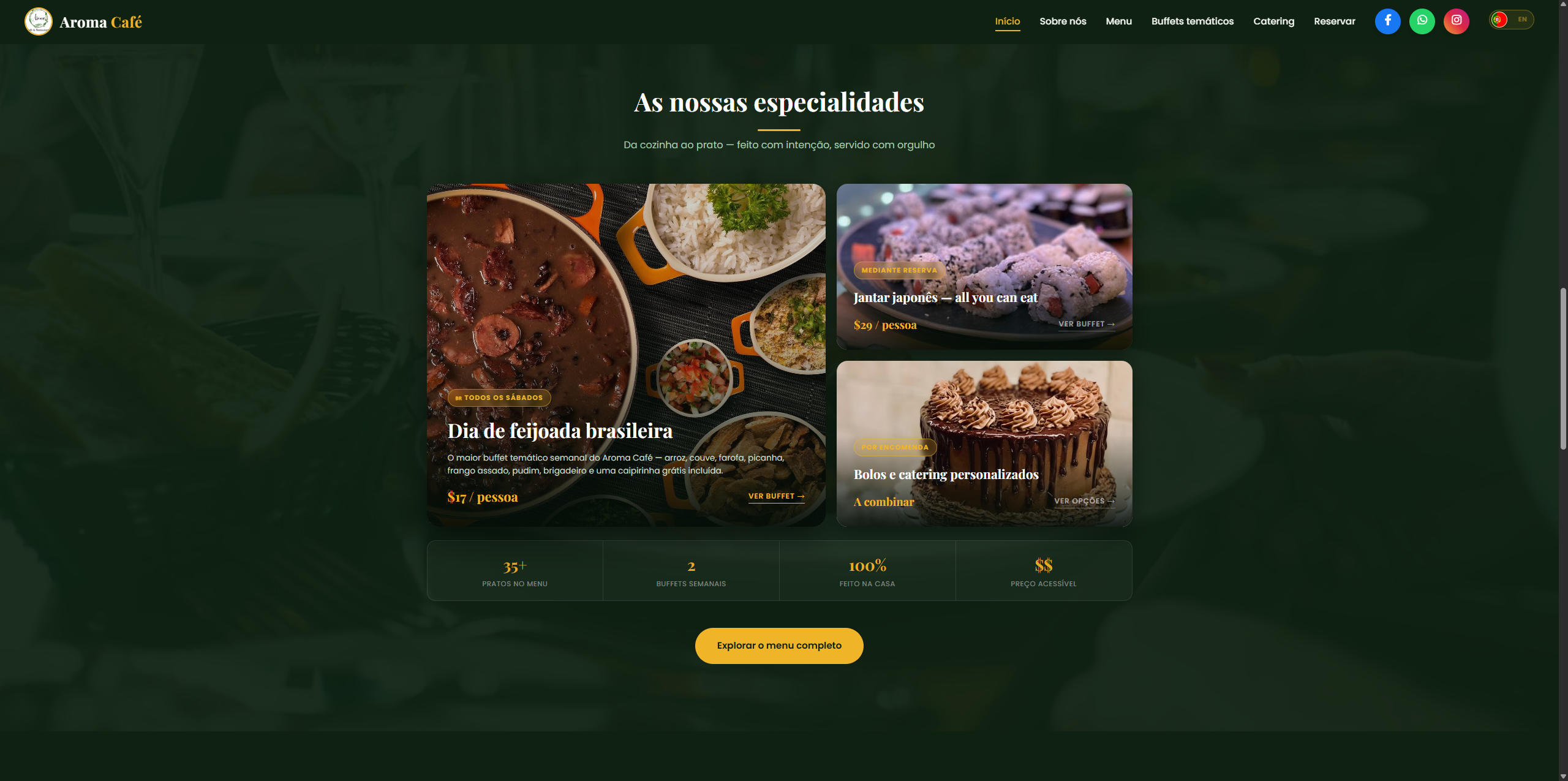Menu do Aroma Café